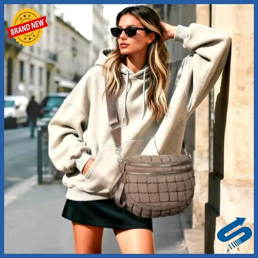 Oversized Quilted Nylon Crossbody Fanny Pack Bum Bag Large Capacity
